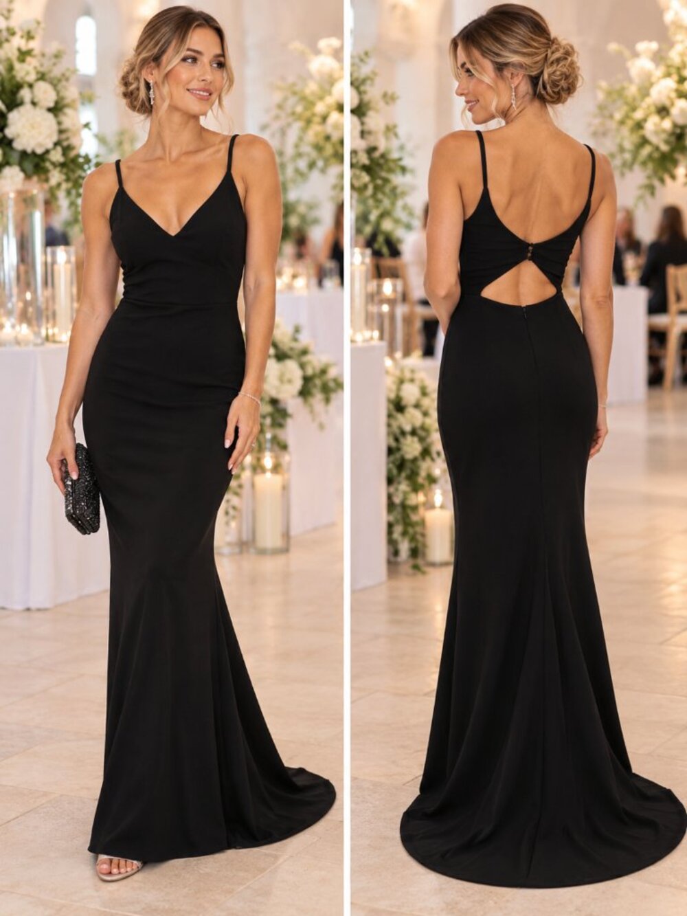 Lulus Black Mermaid Maxi Dress Small Open Back Formal Evening Elegant Minimal